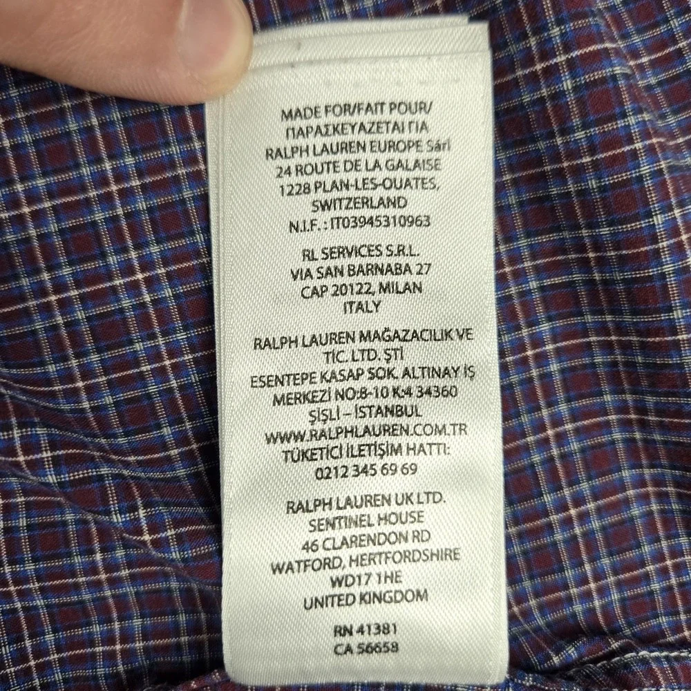 Polo Ralph Lauren Classic Fit Check Button Up Purple Shirt Mens Plaid Large
